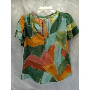 Christian Serano New York, Abstract top with flutter sleeves, S, boho, whimsical